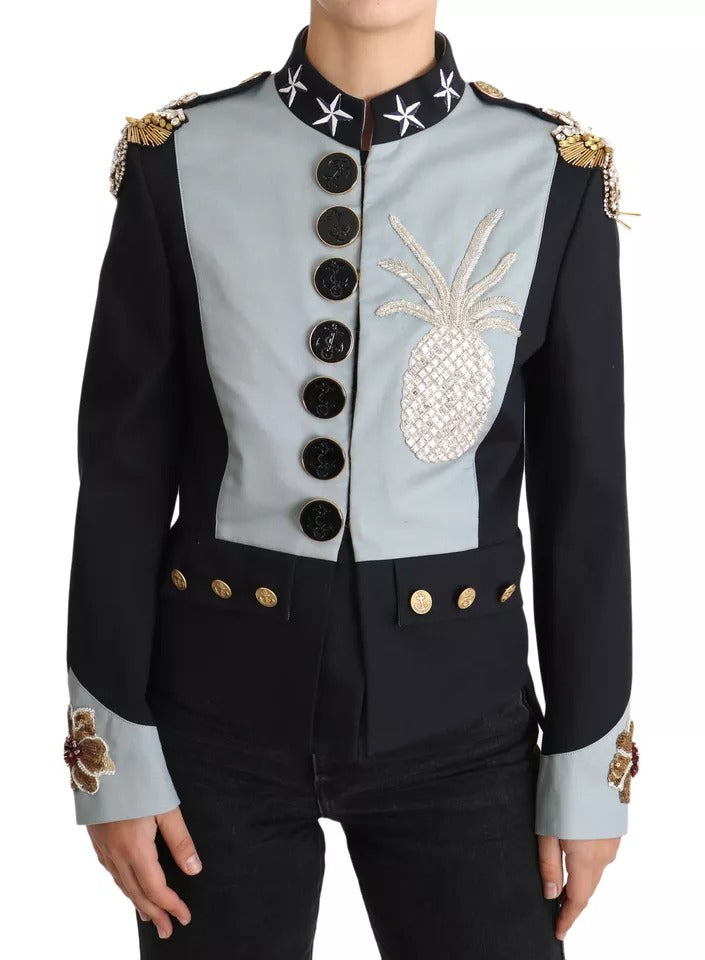 Dolce & Gabbana Dolce & Gabbana Blue Button Crystal Embellished Cotton Women's Jacket