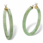 PalmBeach Jewelry 10K Yellow Gold Round Genuine Green Jade Hoop Earrings (45mm)
