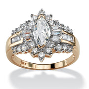 PalmBeach Jewelry 10K Yellow Gold Marquise Cut Cubic Zirconia Halo Engagement Ring Sizes 6-10