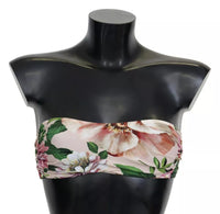 Dolce & Gabbana Pink Floral Print Swimsuit Beachwear Bikini Women's Top