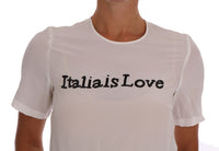 Dolce & Gabbana White Silk ITALIA IS LOVE Blouse Women's T-shirt
