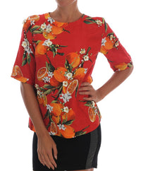 Dolce & Gabbana Orange Print Crystal-Embellished Women's Blouse