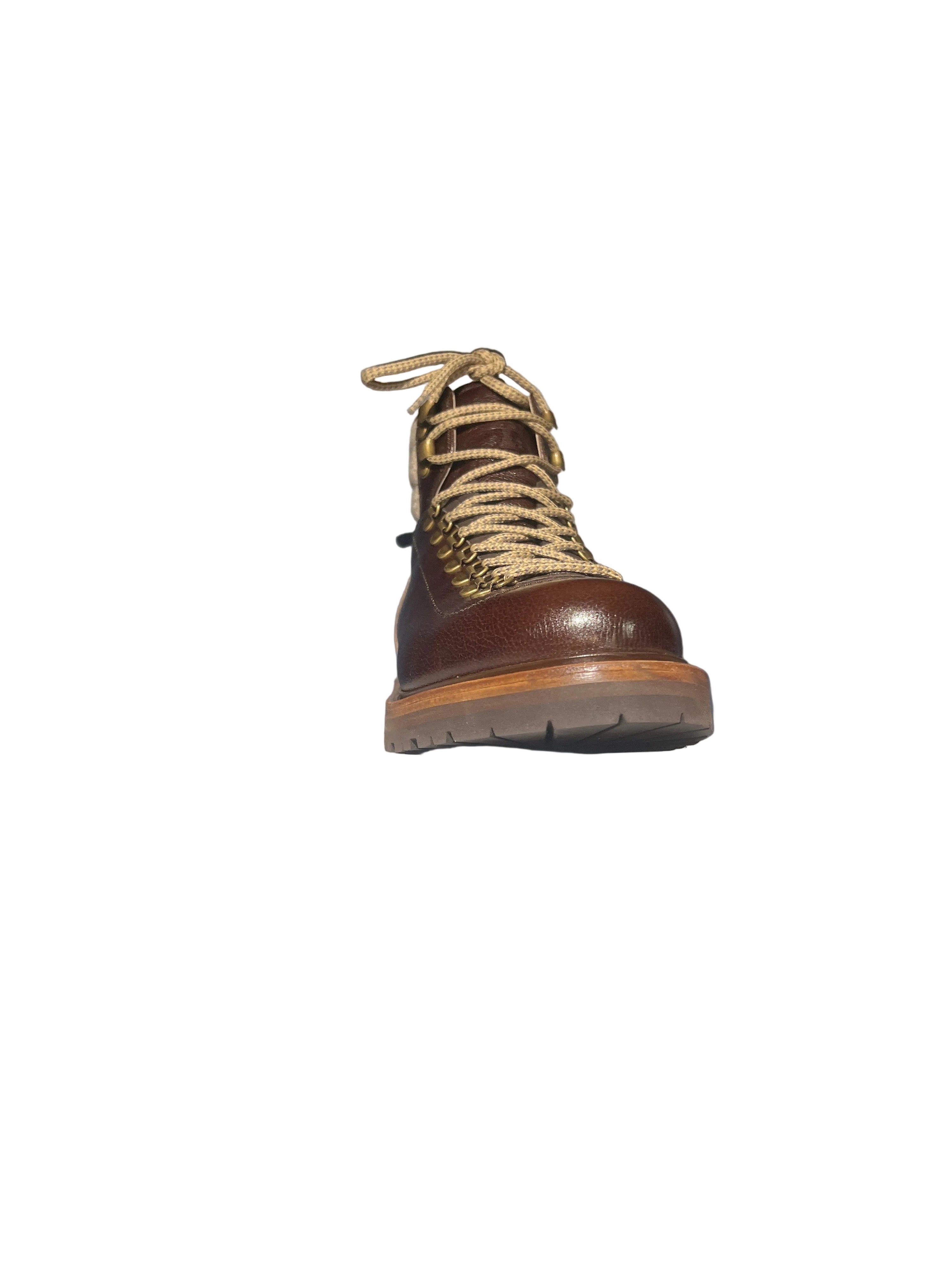Brunello Cucinelli Grained Leather Lace-Up Ankle Boots with Lug Sole