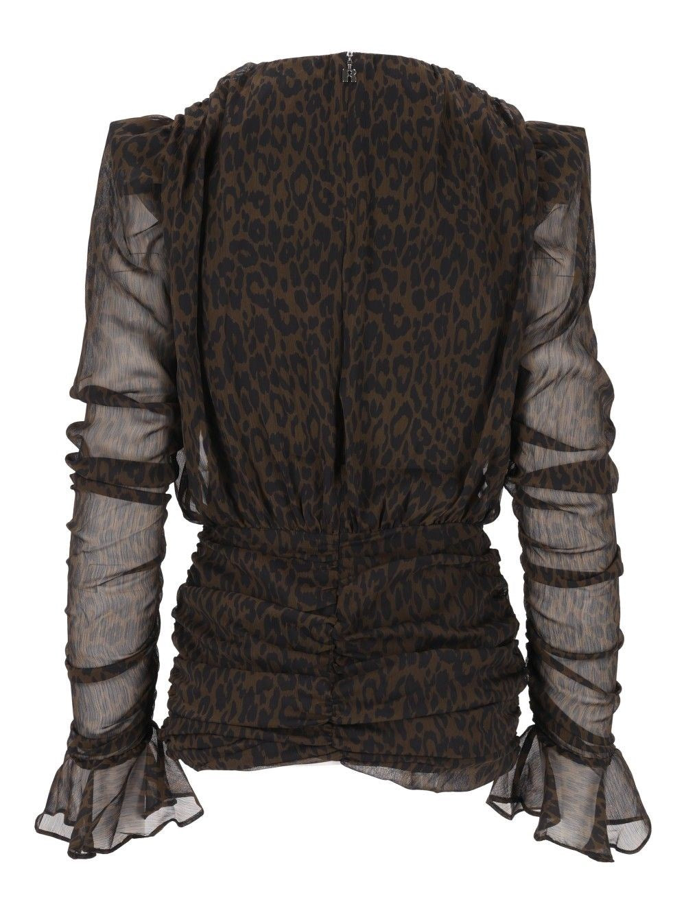 Rotate Women Ruched Leopard-Print Mini Dress