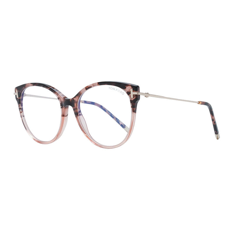Tom Ford Tom Ford Eyeglasses Round Full Rim, Teal Havana Frame and Clear/Blue-light Block Lenses Lens FT5770-B056
