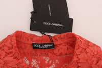 Dolce & Gabbana Orange Crystal Buttons Floral Lace Women's Blouse