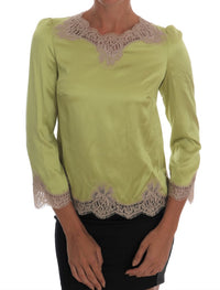Dolce & Gabbana Green Silk Stretch Blouse Women's Top