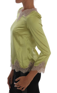 Dolce & Gabbana Green Silk Stretch Blouse Women's Top