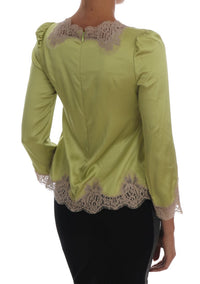 Dolce & Gabbana Green Silk Stretch Blouse Women's Top