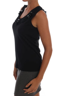 Dolce & Gabbana Black Cotton Floral Crystal Tank Women's Top