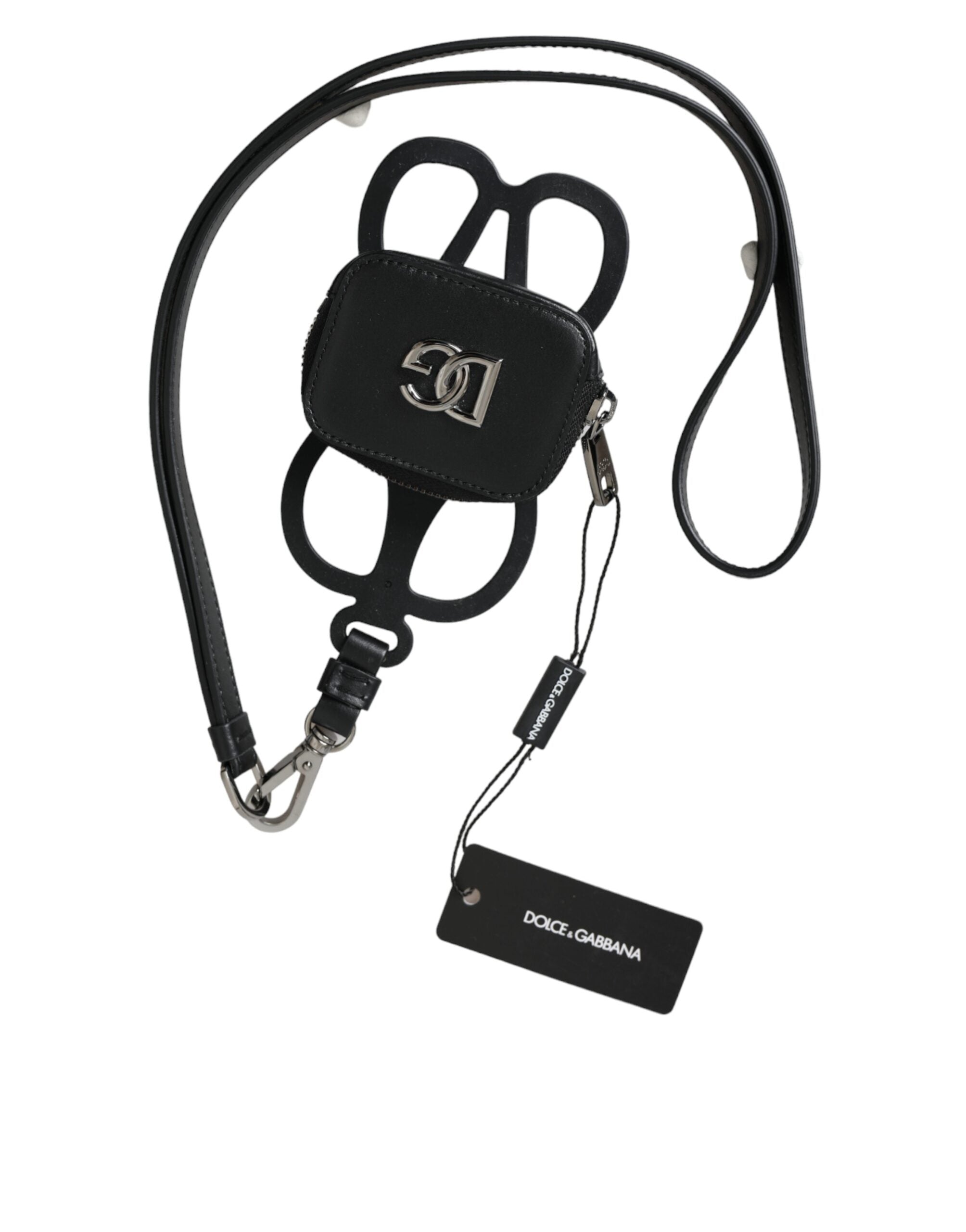 Dolce & Gabbana Dolce & Gabbana Black Calfskin Leather DG Logo Coin Purse Lanyard Men's Wallet