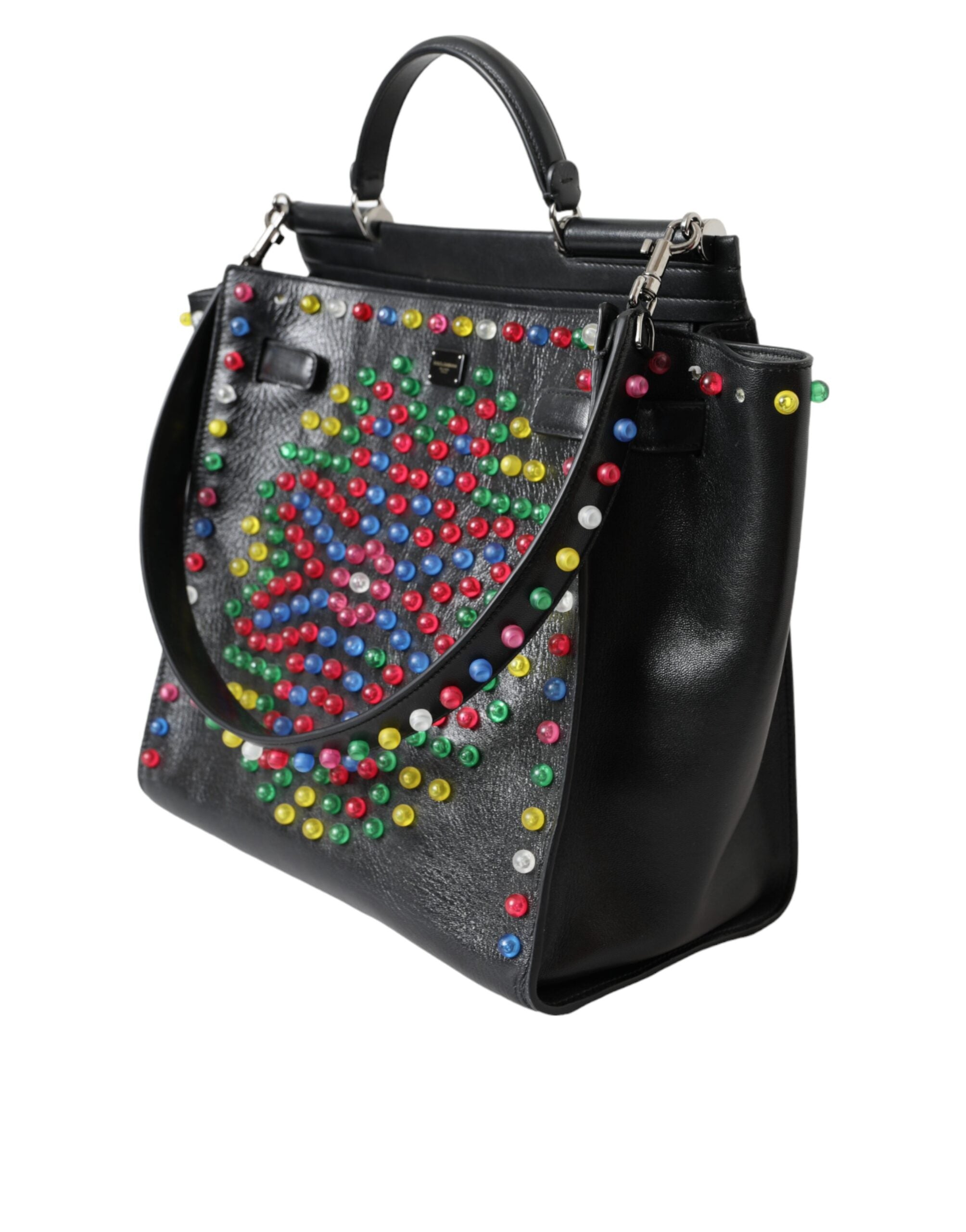 Dolce & Gabbana Black SICILY Leather LED Top Handle Shoulder Women's Bag (Pre-Owned)