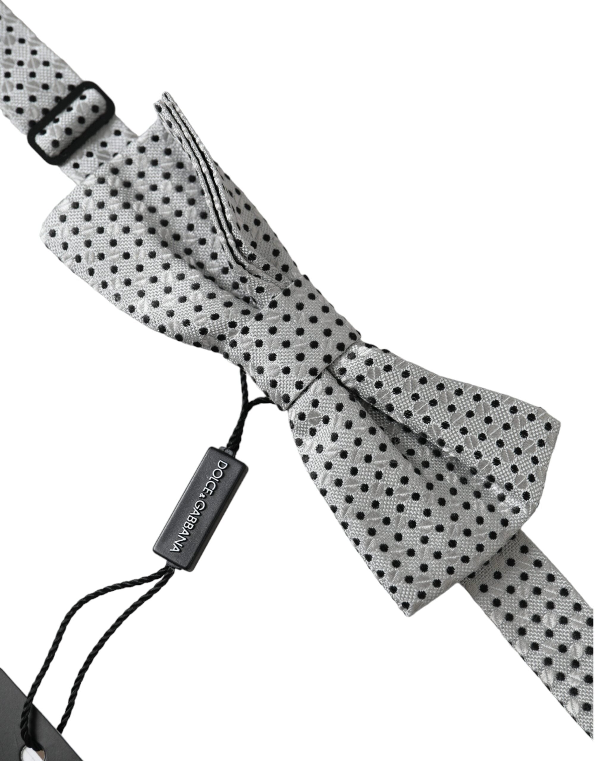 Dolce & Gabbana Dolce & Gabbana Gray Silk Polka Dot Adjustable Neck Men Papillon Bow Men's Tie