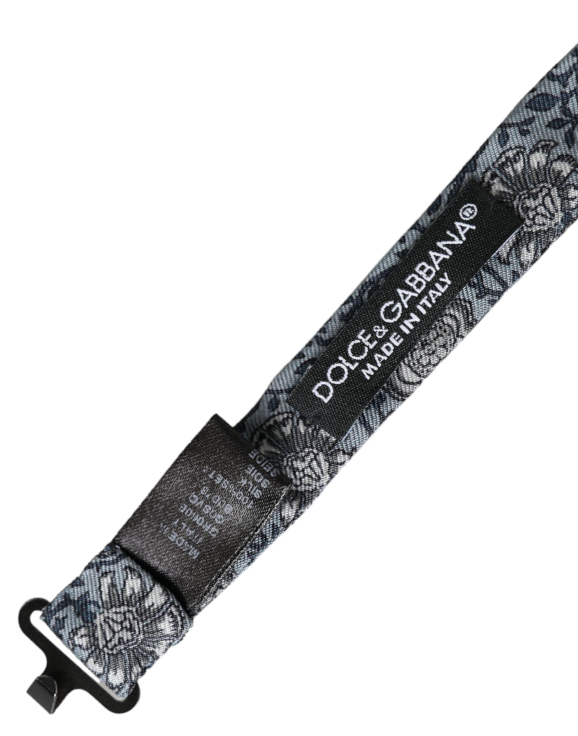 Dolce & Gabbana Dolce & Gabbana Gray Silk Patterned Adjustable Neck Men Bow Men's Tie
