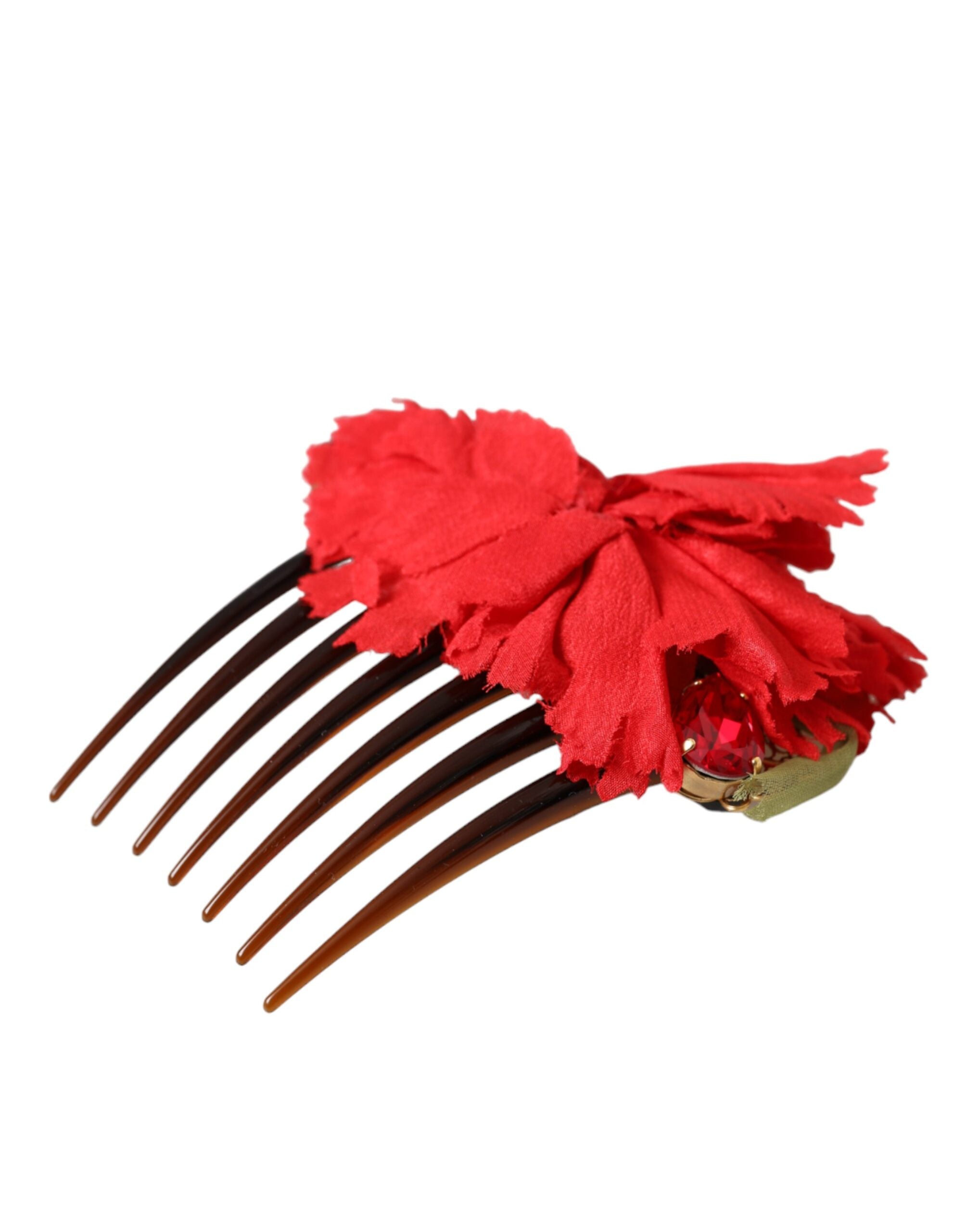 Dolce & Gabbana Dolce & Gabbana Red Silk Floral Gold Brass Women Hair Women's Comb