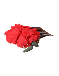 Dolce & Gabbana Dolce & Gabbana Red Silk Floral Gold Brass Women Hair Women's Comb