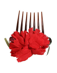 Dolce & Gabbana Dolce & Gabbana Red Silk Floral Gold Brass Women Hair Women's Comb