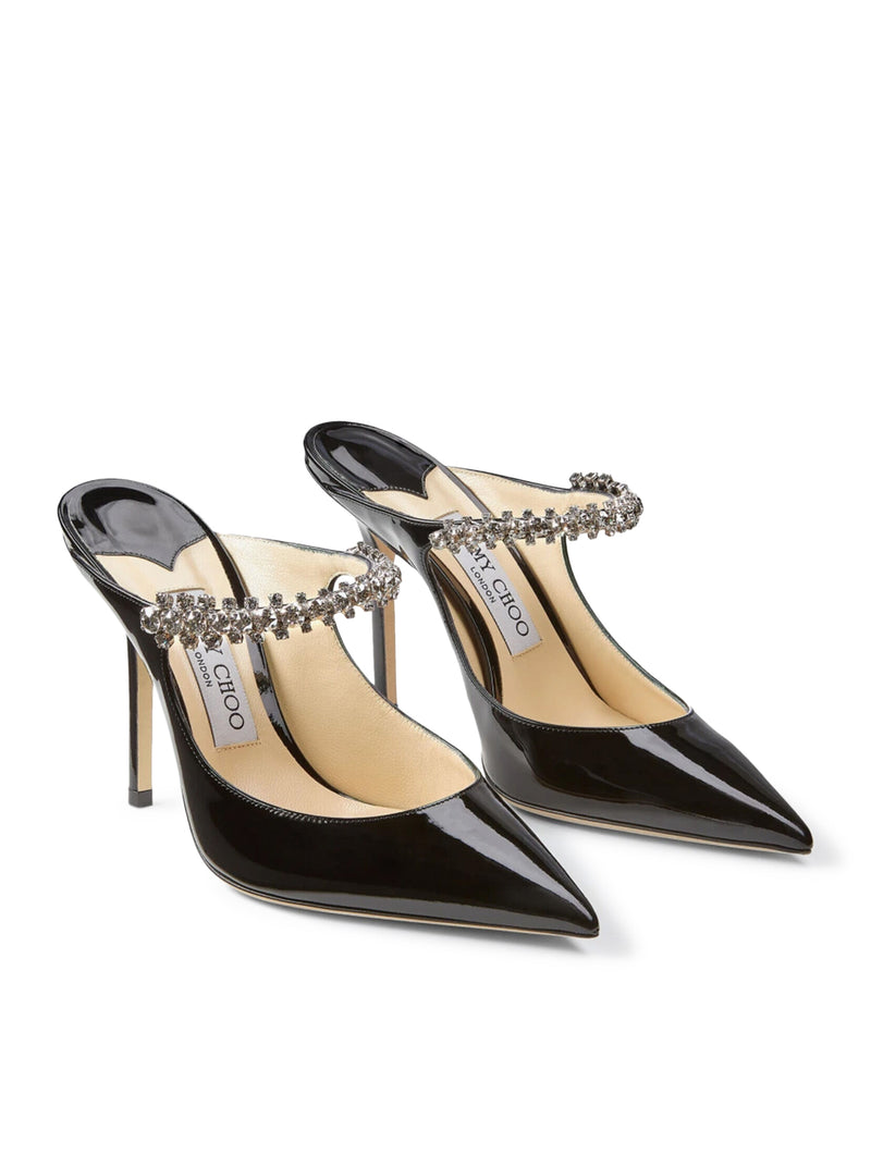 JIMMY CHOO Jimmy Choo Women Bing 100 Black Patent Leather Clog With Crystal Strap