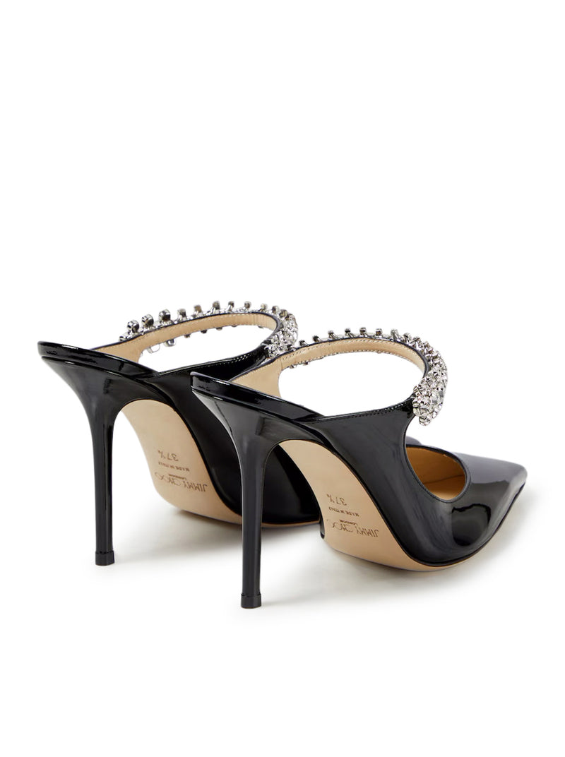 JIMMY CHOO Jimmy Choo Women Bing 100 Black Patent Leather Clog With Crystal Strap