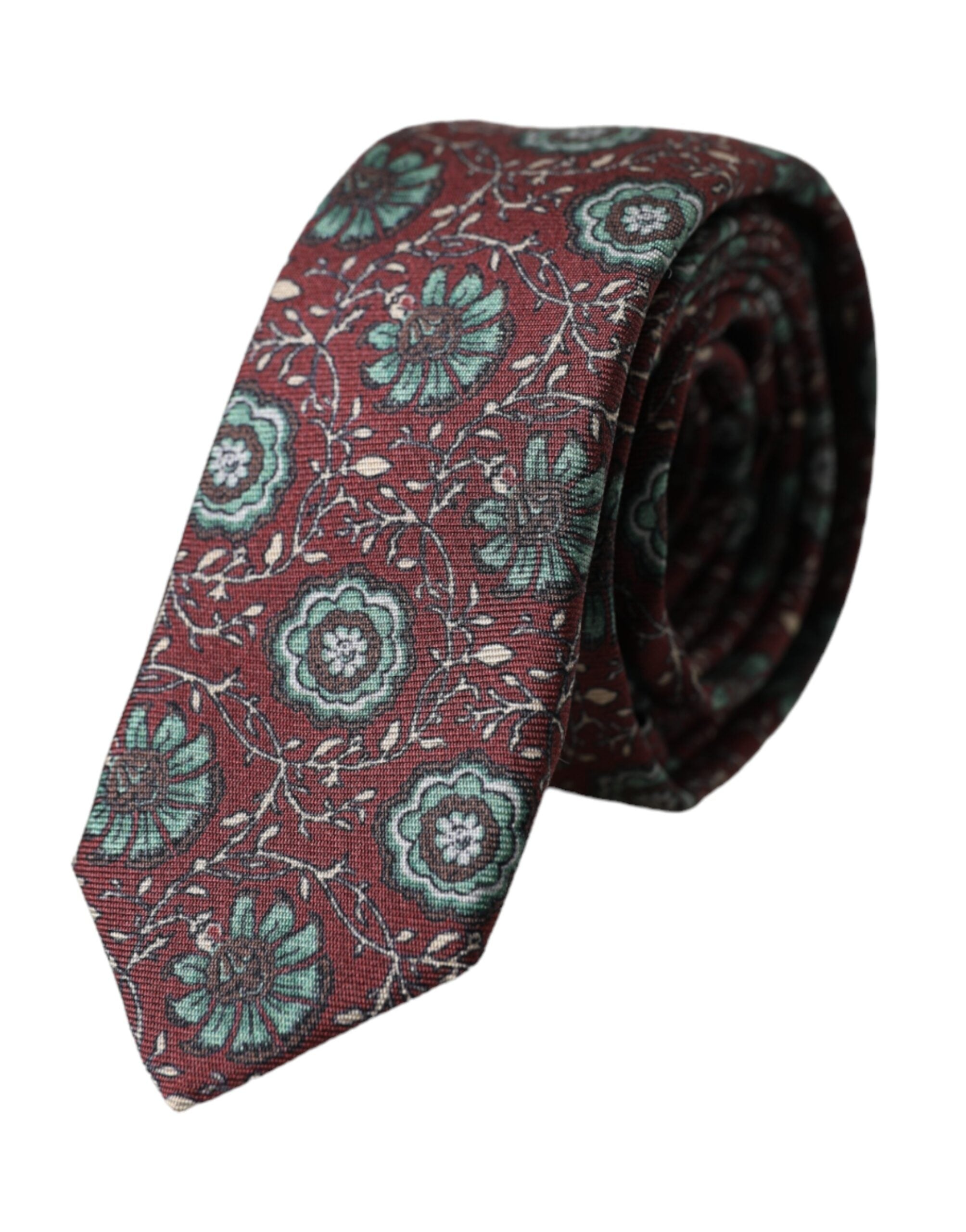 Dolce & Gabbana Dolce & Gabbana Maroon Floral 100% Silk Adjustable Men Men's Tie