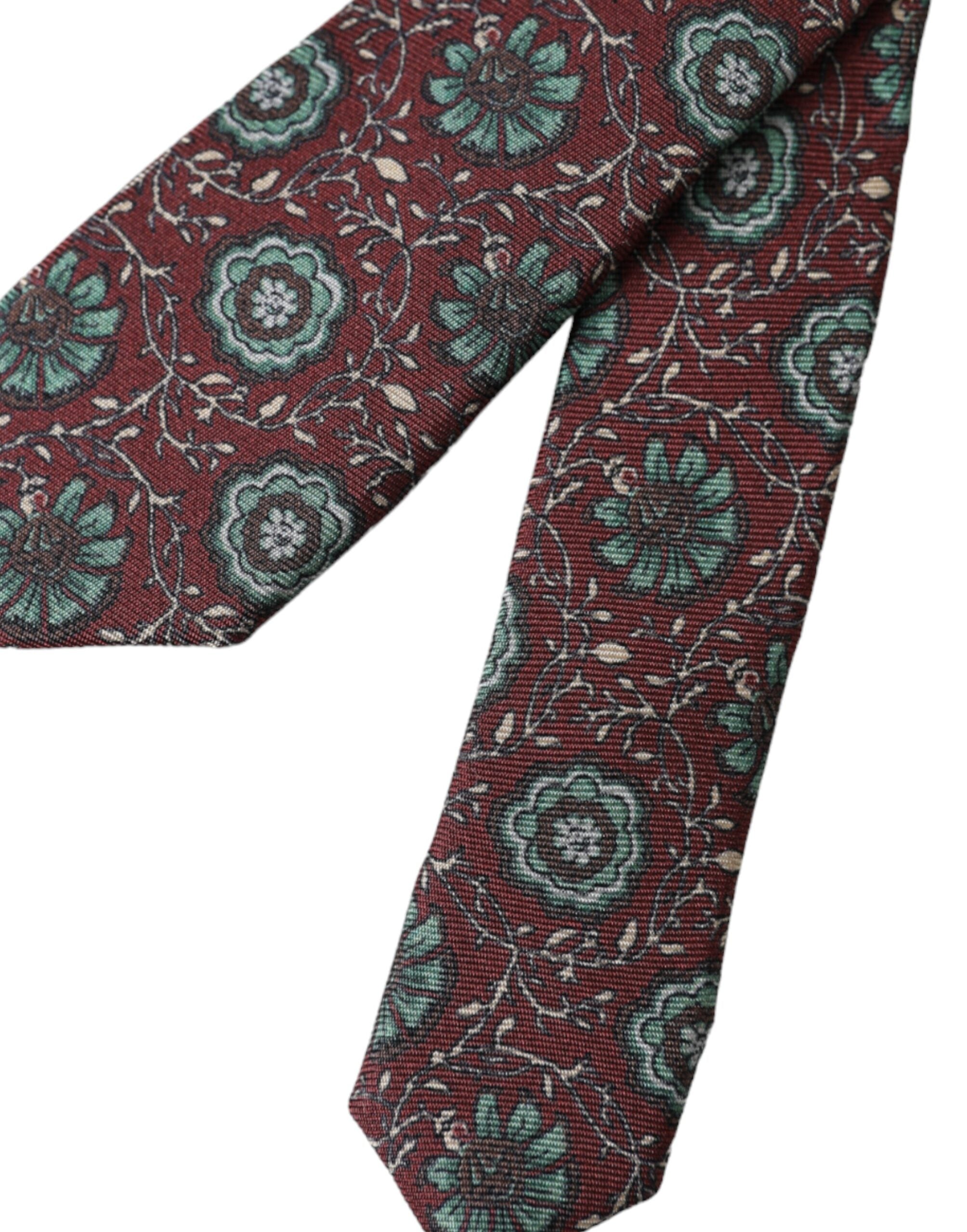 Dolce & Gabbana Dolce & Gabbana Maroon Floral 100% Silk Adjustable Men Men's Tie