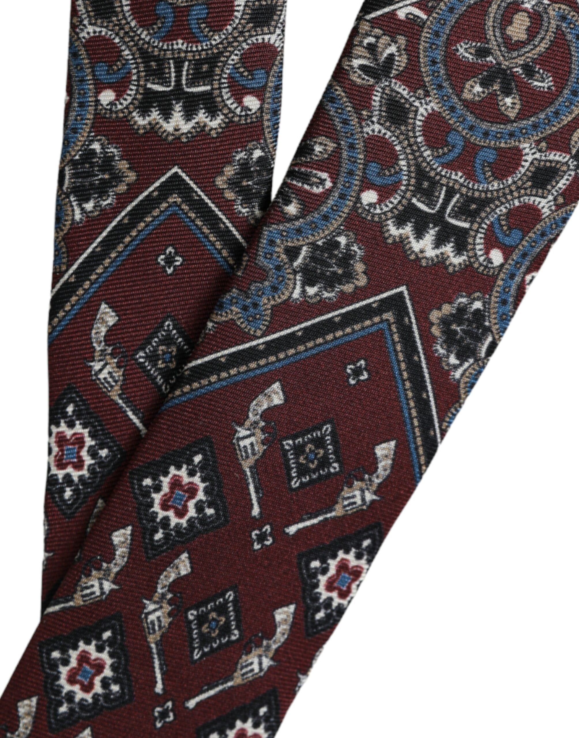 Dolce & Gabbana Dolce & Gabbana Bordeaux Printed 100% Silk Adjustable Men Men's Tie
