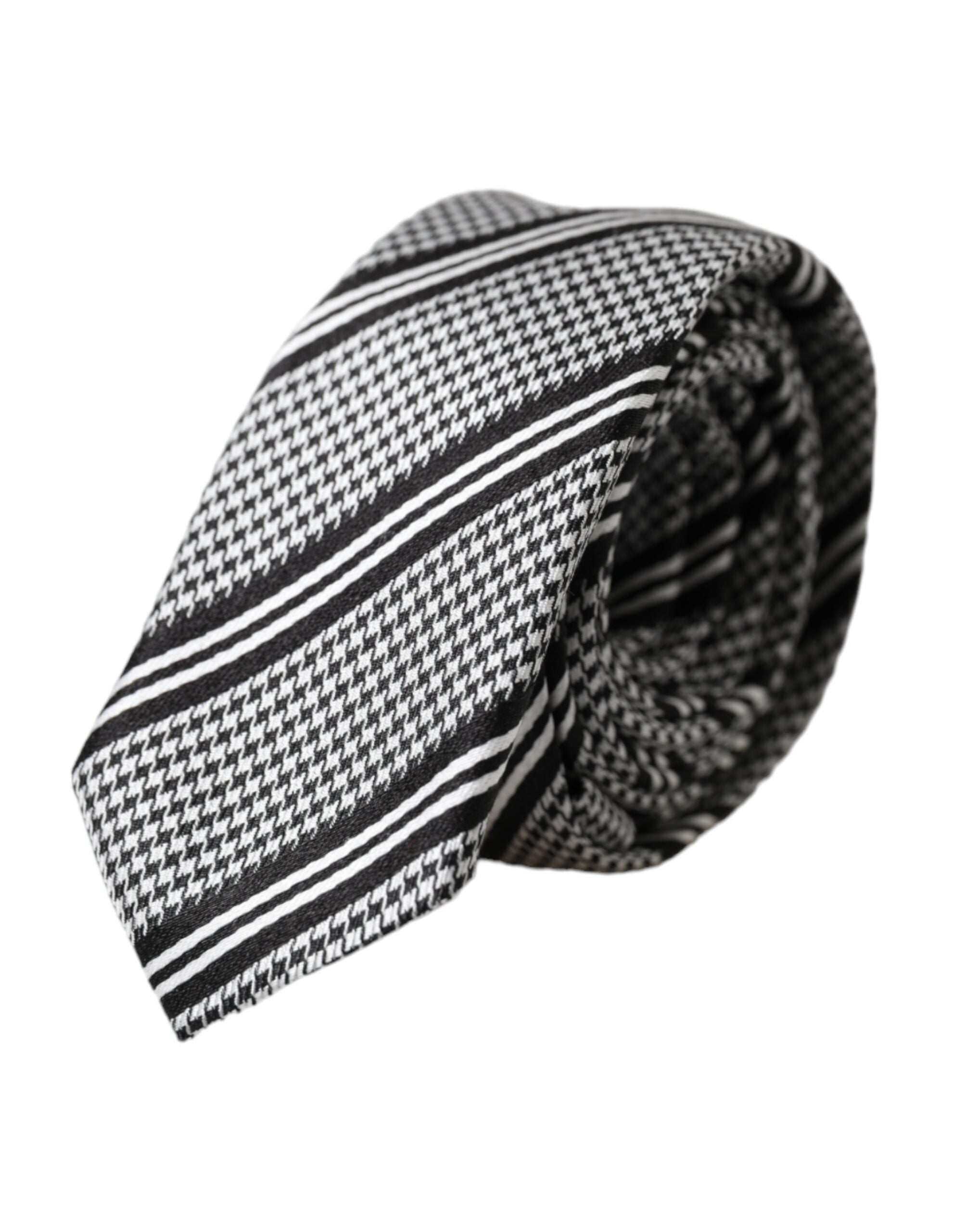 Dolce & Gabbana Dolce & Gabbana Black White Stripes Silk Adjustable Men's Tie
