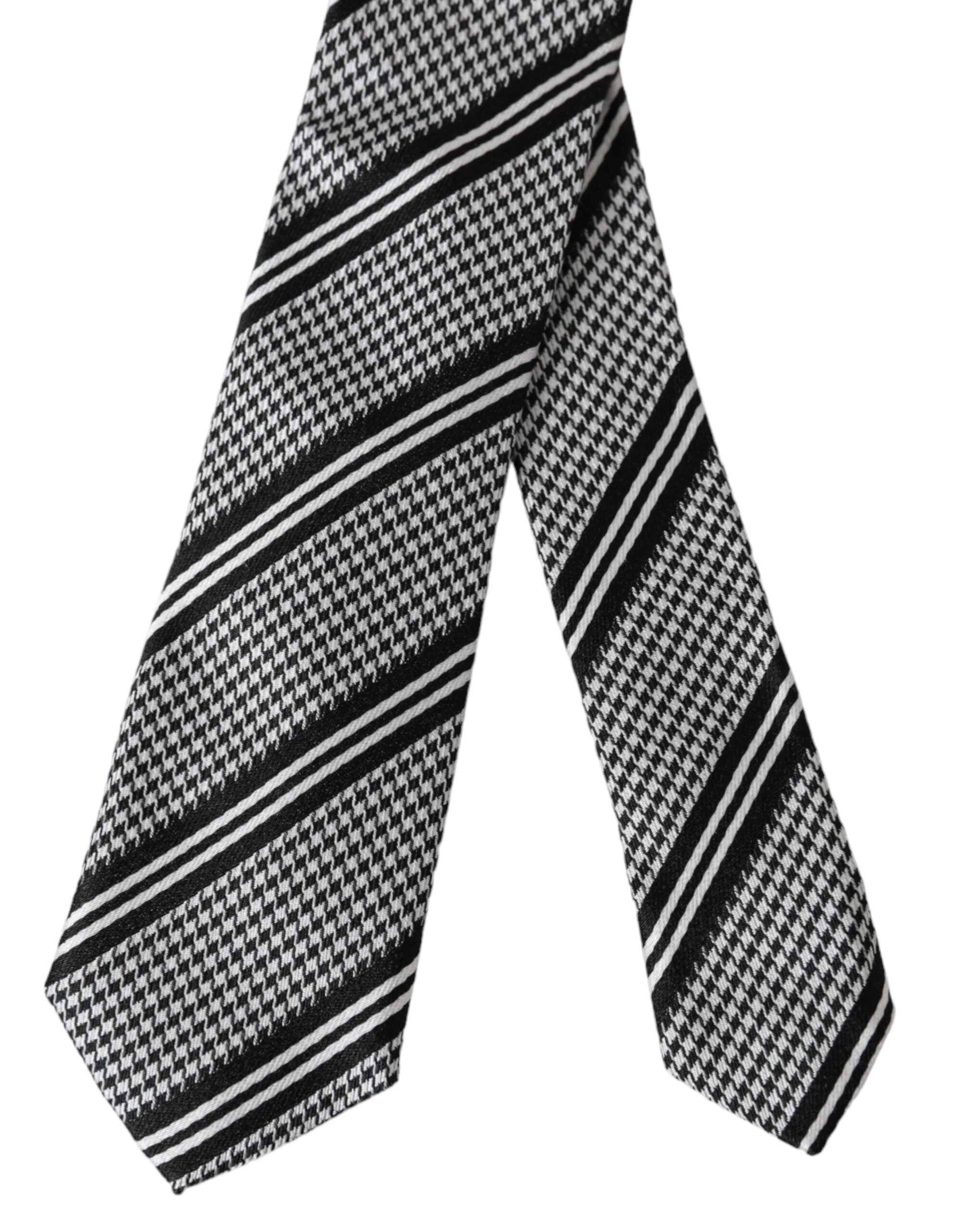 Dolce & Gabbana Dolce & Gabbana Black White Stripes Silk Adjustable Men's Tie