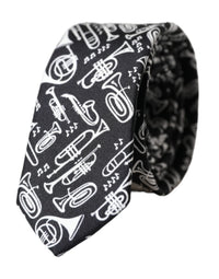 Dolce & Gabbana Dolce & Gabbana Black Trumpet Print Silk Adjustable Men's Tie