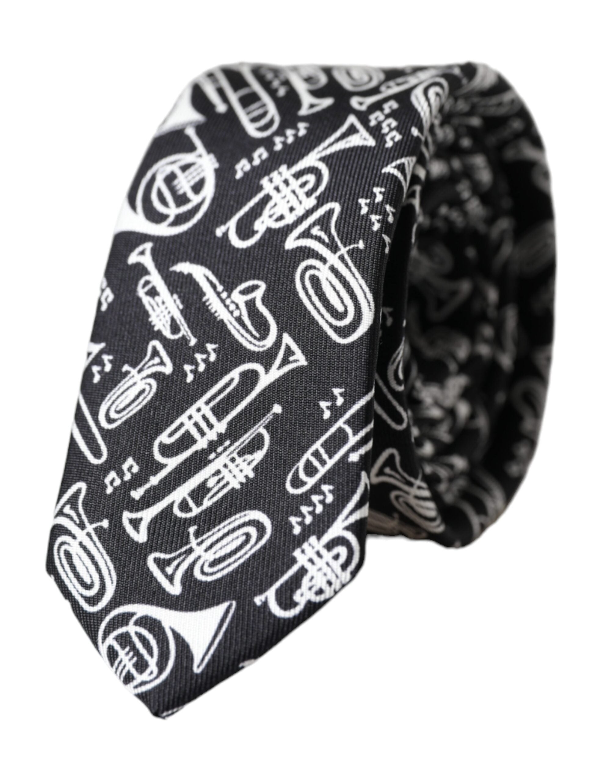 Dolce & Gabbana Dolce & Gabbana Black Trumpet Print Silk Adjustable Men's Tie