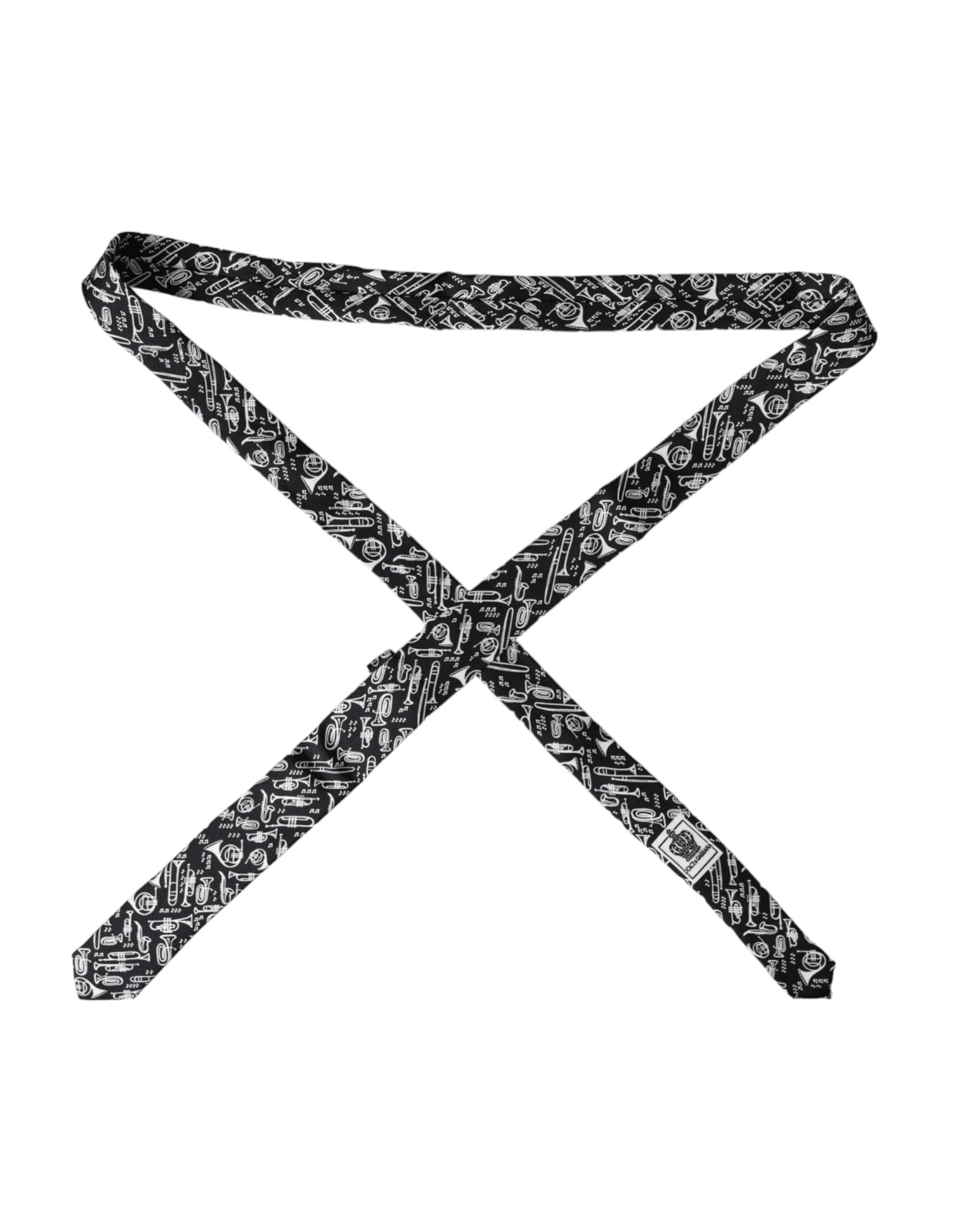 Dolce & Gabbana Dolce & Gabbana Black Trumpet Print Silk Adjustable Men's Tie