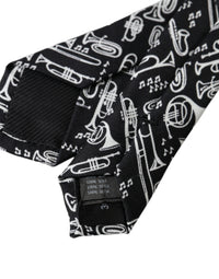 Dolce & Gabbana Dolce & Gabbana Black Trumpet Print Silk Adjustable Men's Tie
