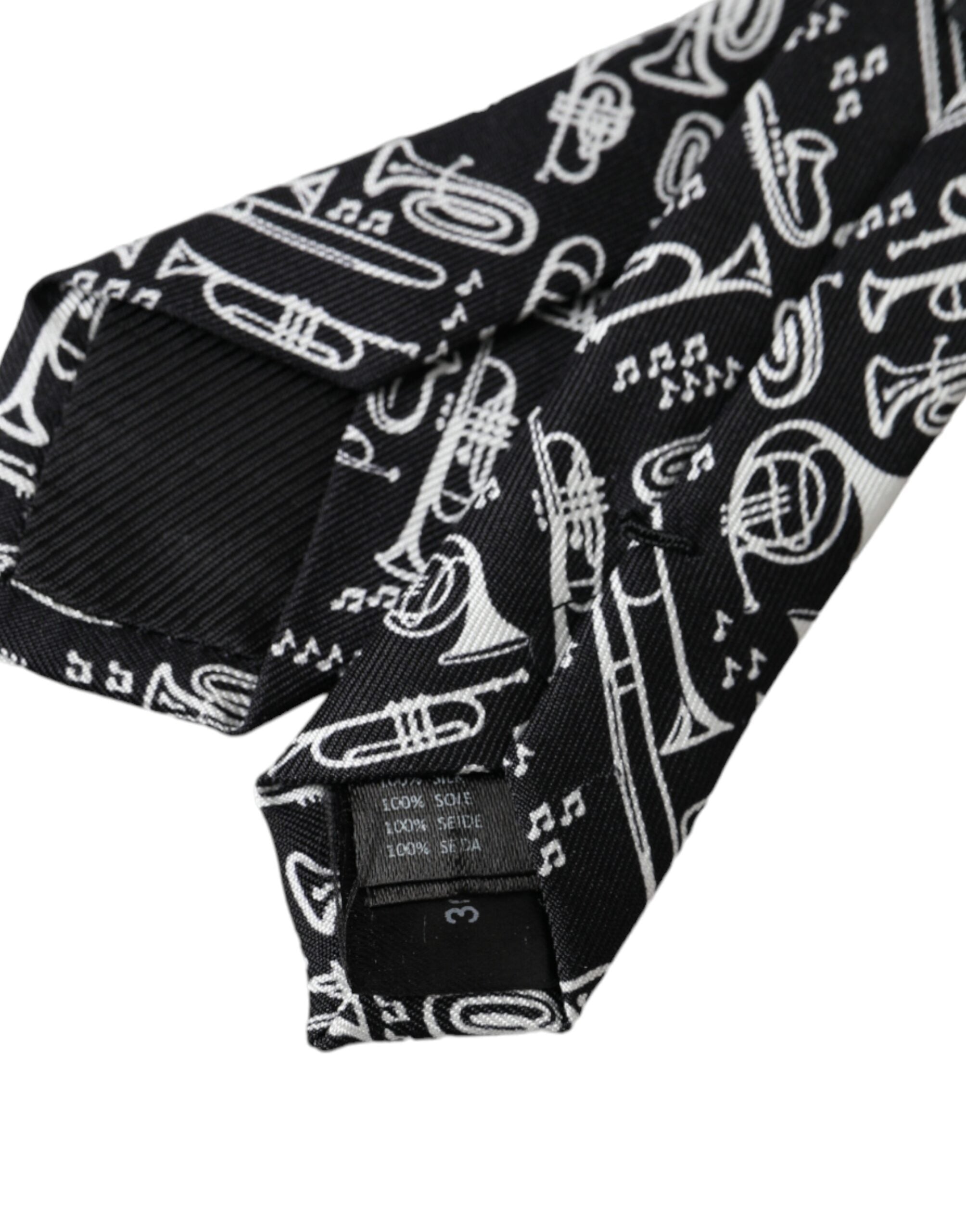 Dolce & Gabbana Dolce & Gabbana Black Trumpet Print Silk Adjustable Men's Tie