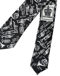 Dolce & Gabbana Dolce & Gabbana Black Trumpet Print Silk Adjustable Men's Tie