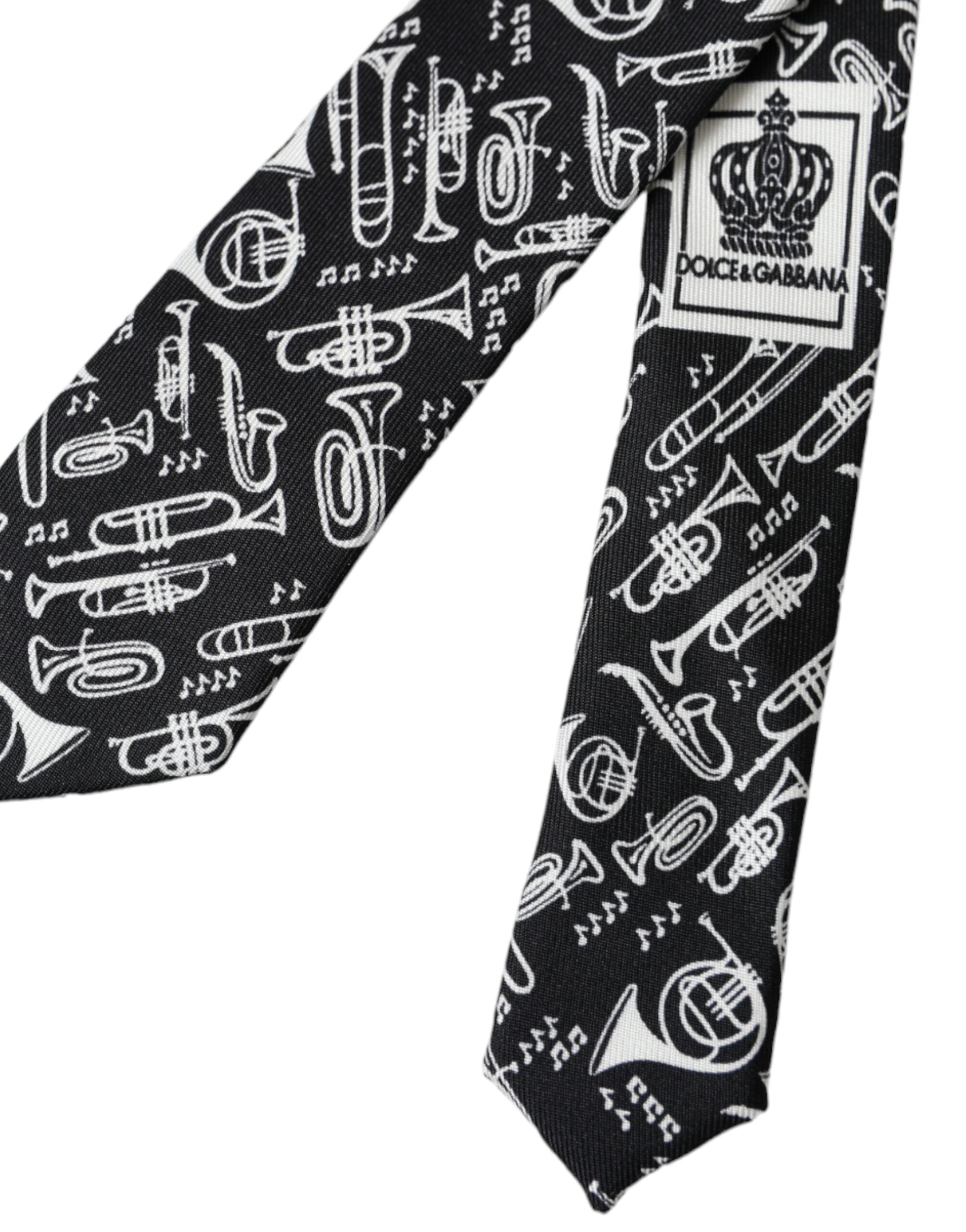 Dolce & Gabbana Dolce & Gabbana Black Trumpet Print Silk Adjustable Men's Tie