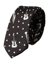Dolce & Gabbana Dolce & Gabbana Black Guitar Print Silk Adjustable Men's Tie