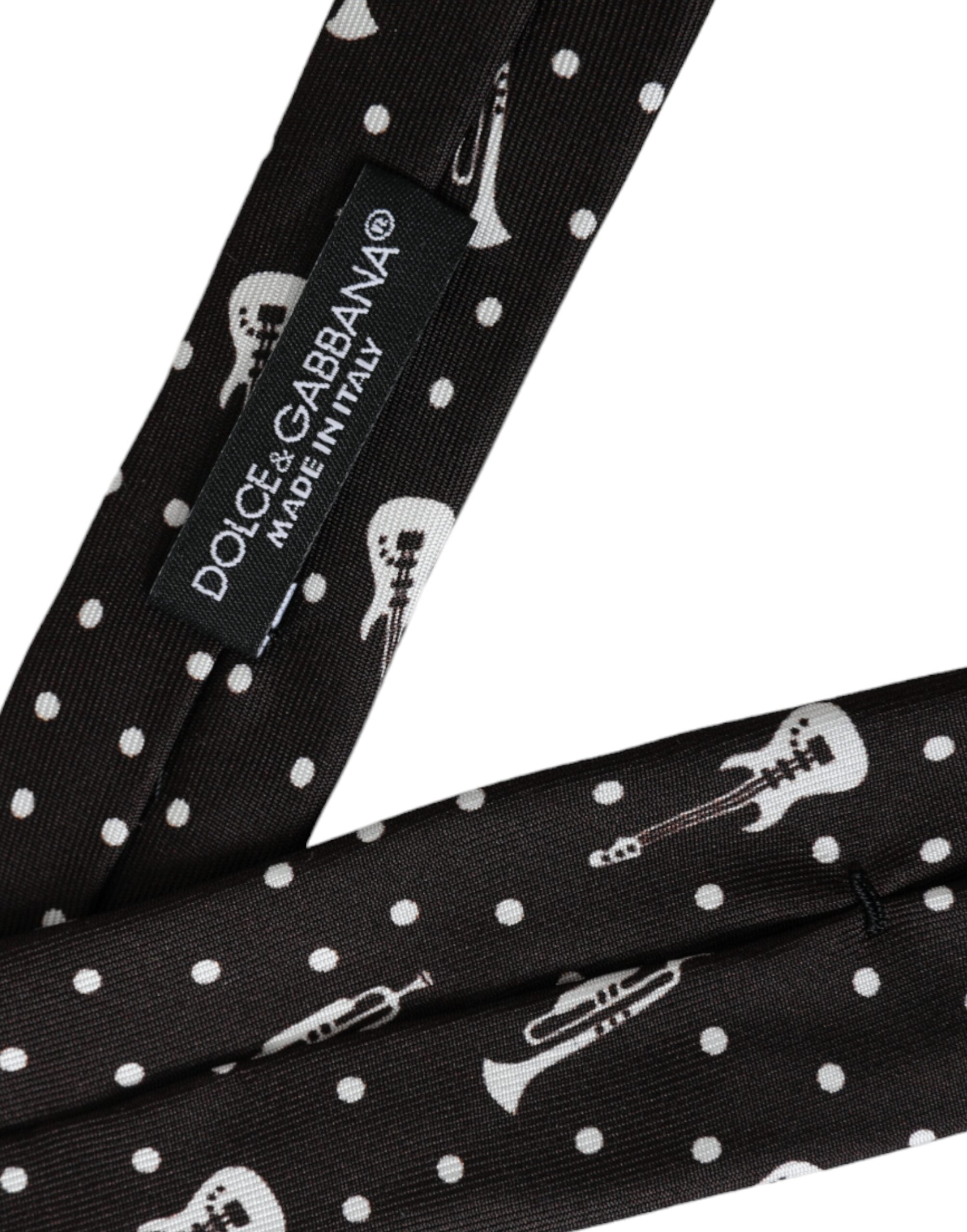 Dolce & Gabbana Dolce & Gabbana Black Guitar Print Silk Adjustable Men's Tie