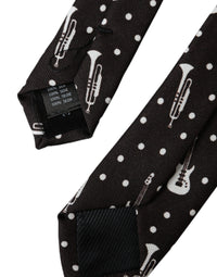 Dolce & Gabbana Dolce & Gabbana Black Guitar Print Silk Adjustable Men's Tie
