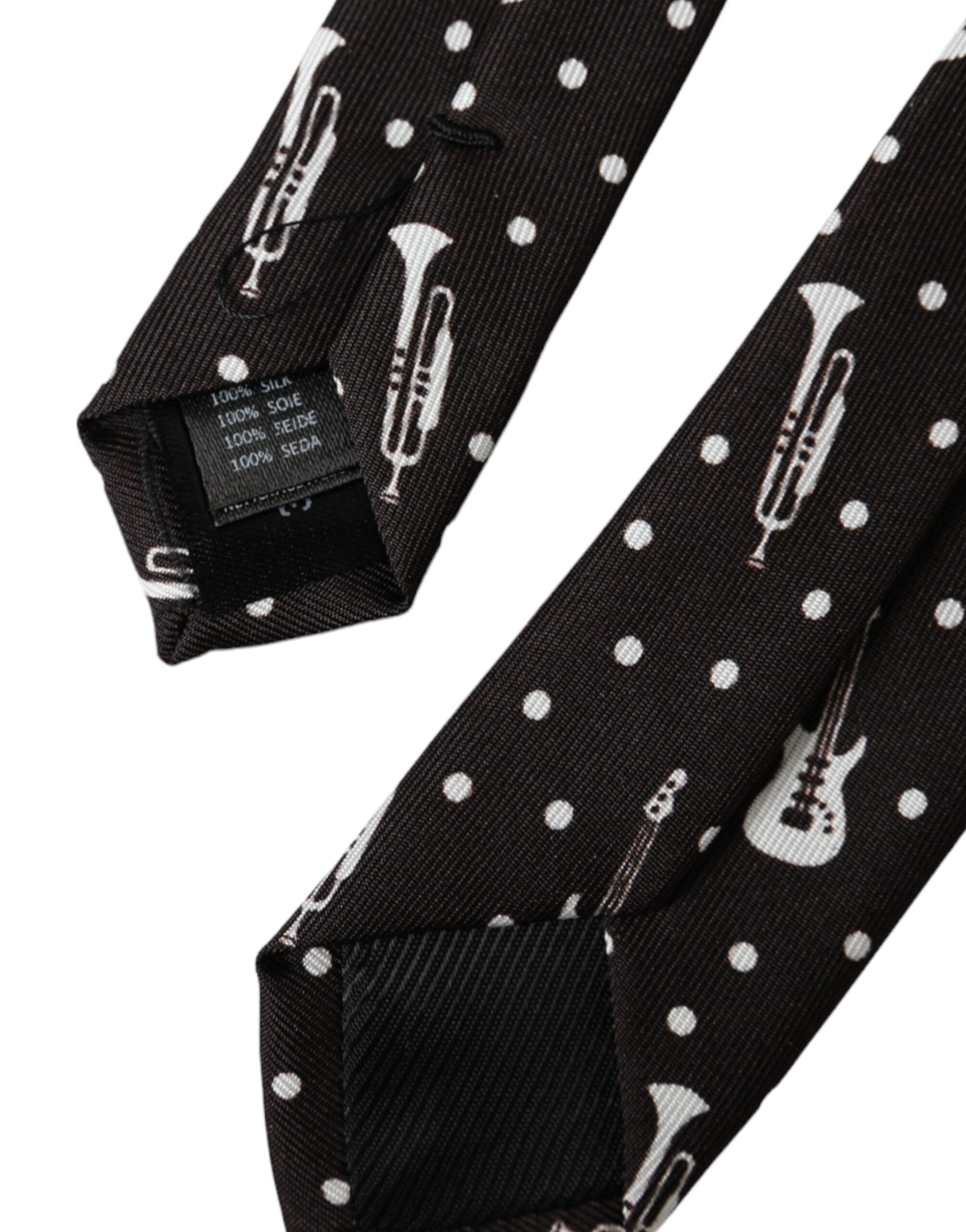 Dolce & Gabbana Dolce & Gabbana Black Guitar Print Silk Adjustable Men's Tie