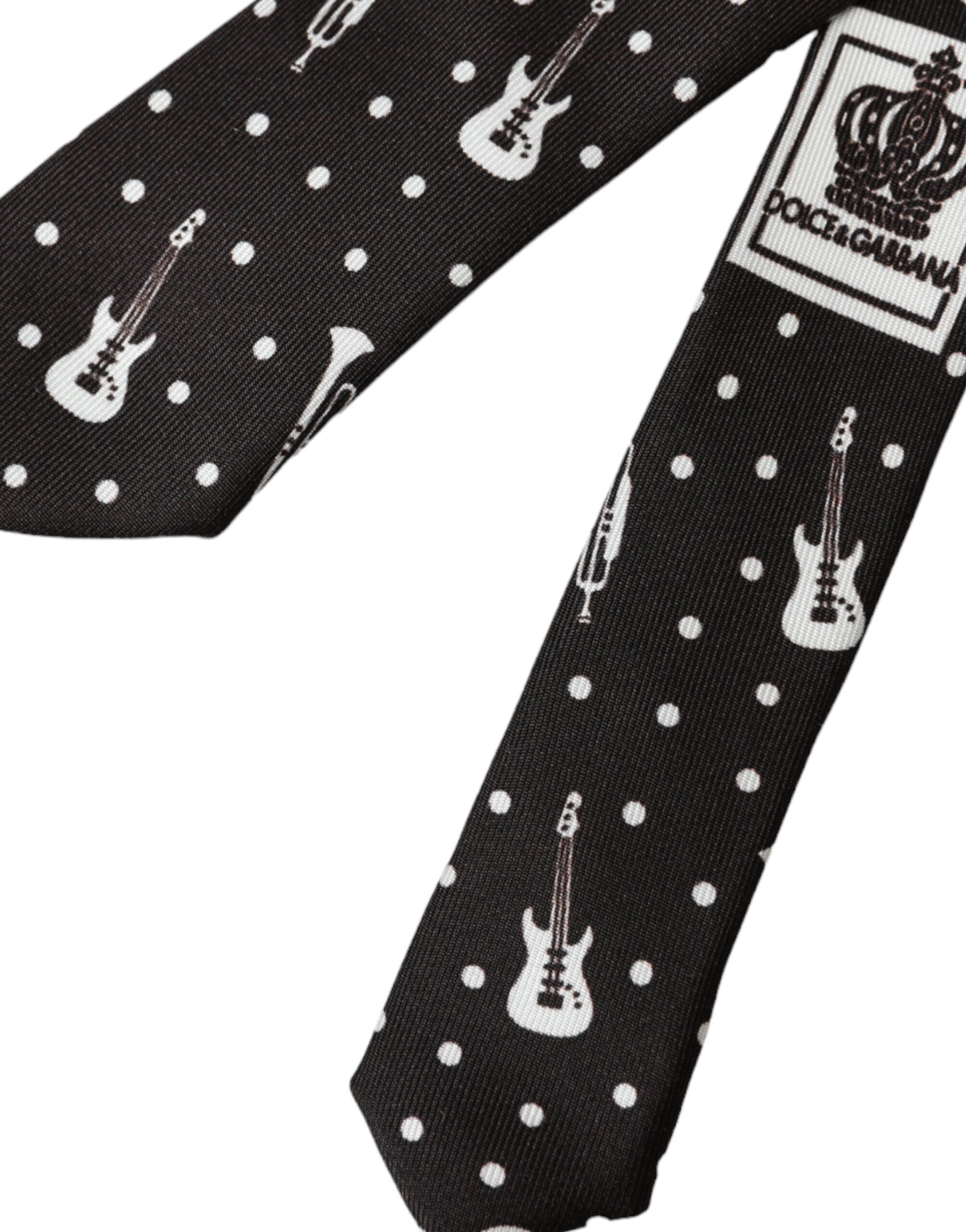 Dolce & Gabbana Dolce & Gabbana Black Guitar Print Silk Adjustable Men's Tie