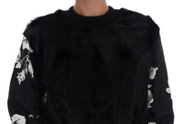 Dolce & Gabbana Black Fur Floral Brocade Zipper Women's Sweater