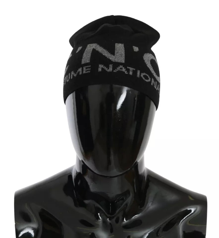 Costume National Black Wool Blend Branded Beanie Men's Hat