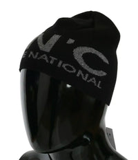 Costume National Black Wool Blend Branded Beanie Men's Hat