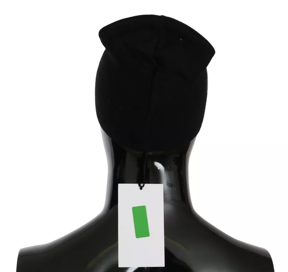Costume National Black Wool Blend Branded Beanie Men's Hat