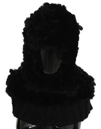 Dolce & Gabbana Black Silver Fox Fur Cashmere Hooded Women's Scarf