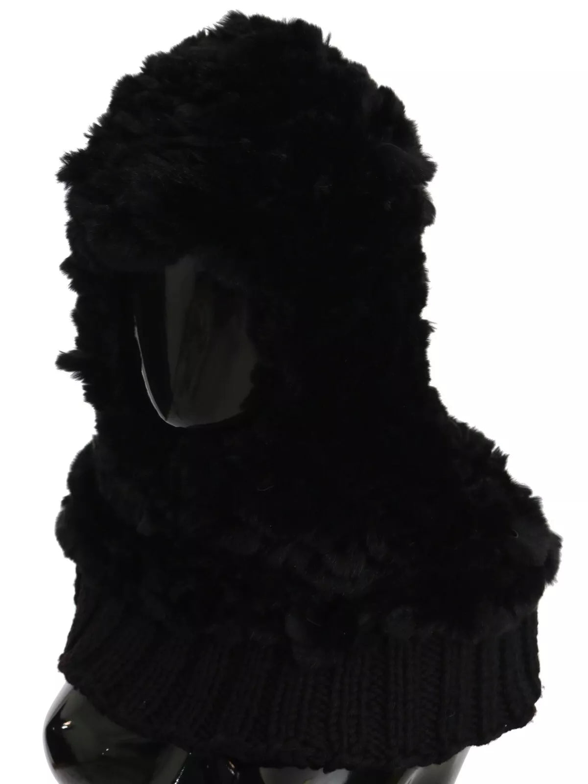 Dolce & Gabbana Black Silver Fox Fur Cashmere Hooded Women's Scarf