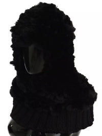 Dolce & Gabbana Black Silver Fox Fur Cashmere Hooded Women's Scarf