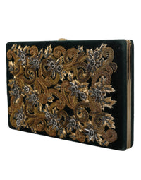 Dolce & Gabbana Black Velvet Gold Frame Clutch Evening Party Purse Women's Bag