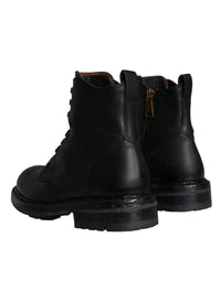 Dolce & Gabbana Black Lace Up Mid Calf Boots Men Men's Shoes