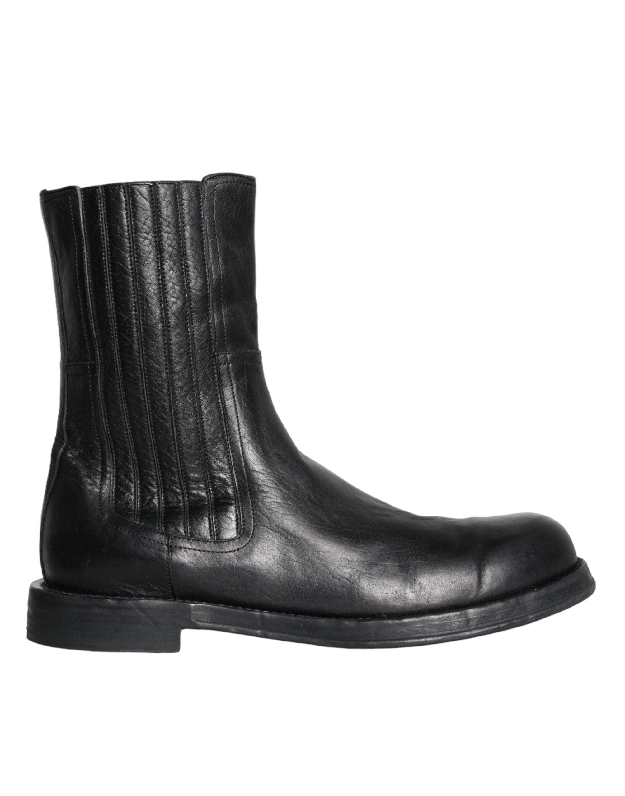 Dolce & Gabbana Black Horse Leather Mid Calf Boots Men Men's Shoes (Pre-Owned) 12 Black